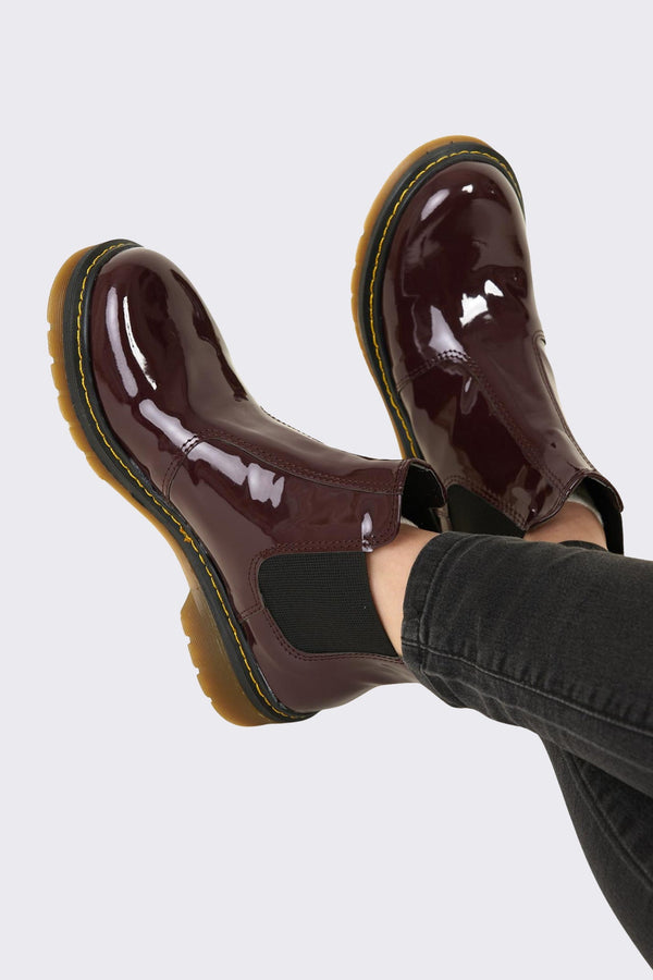Burgundy Patent Leather Chelsea Boots