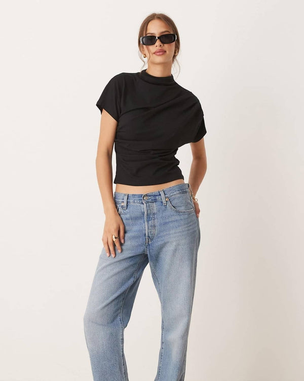 Draped Mock Neck Tee