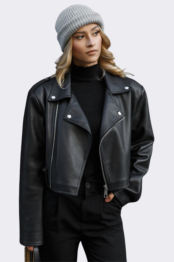 Oversized Black Faux Leather Jacket