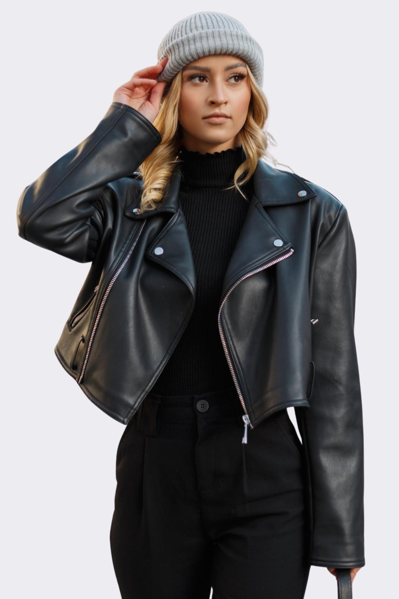 Oversized Black Faux Leather Jacket Secondary image