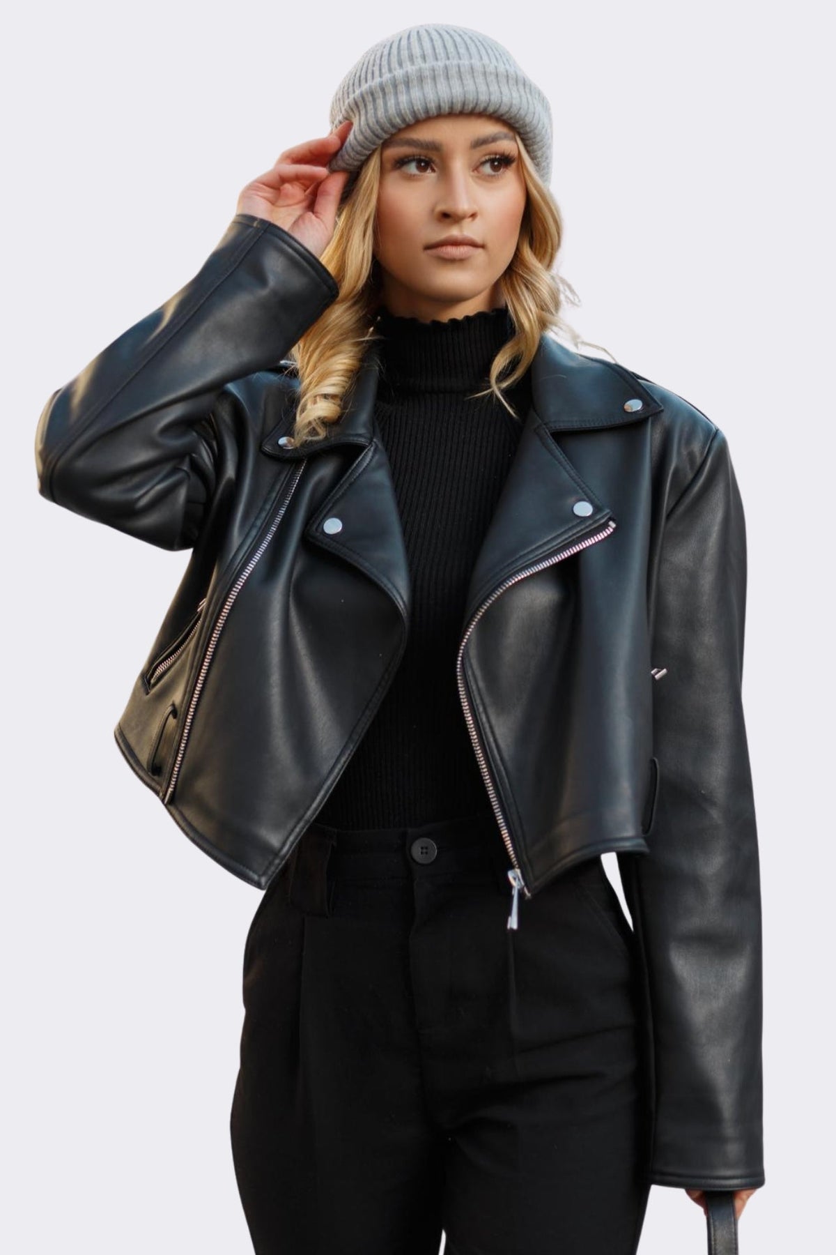 Oversized Black Faux Leather Jacket