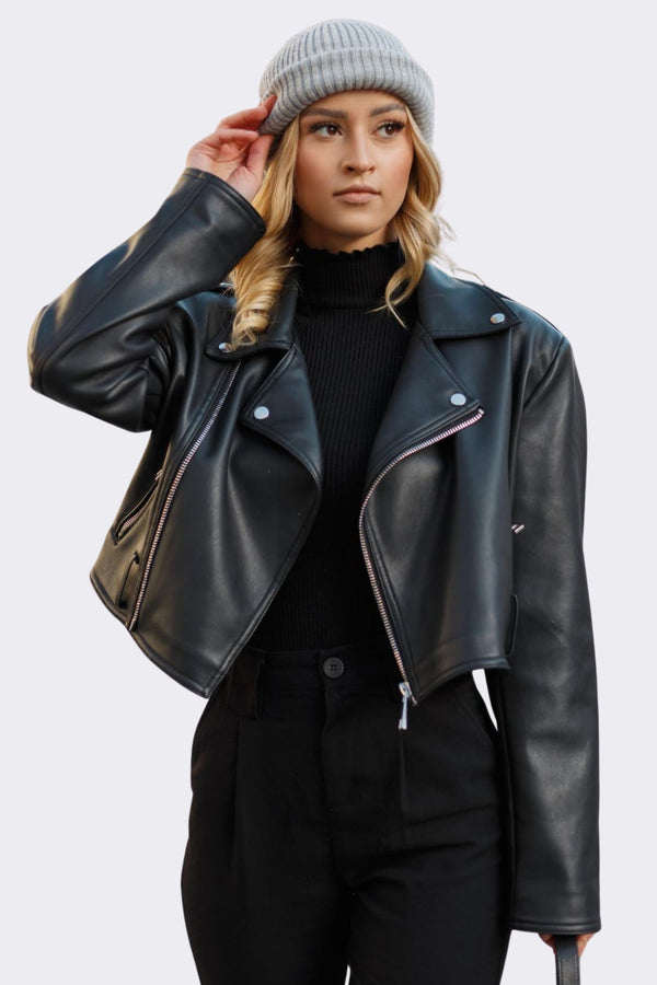Oversized Black Faux Leather Jacket
