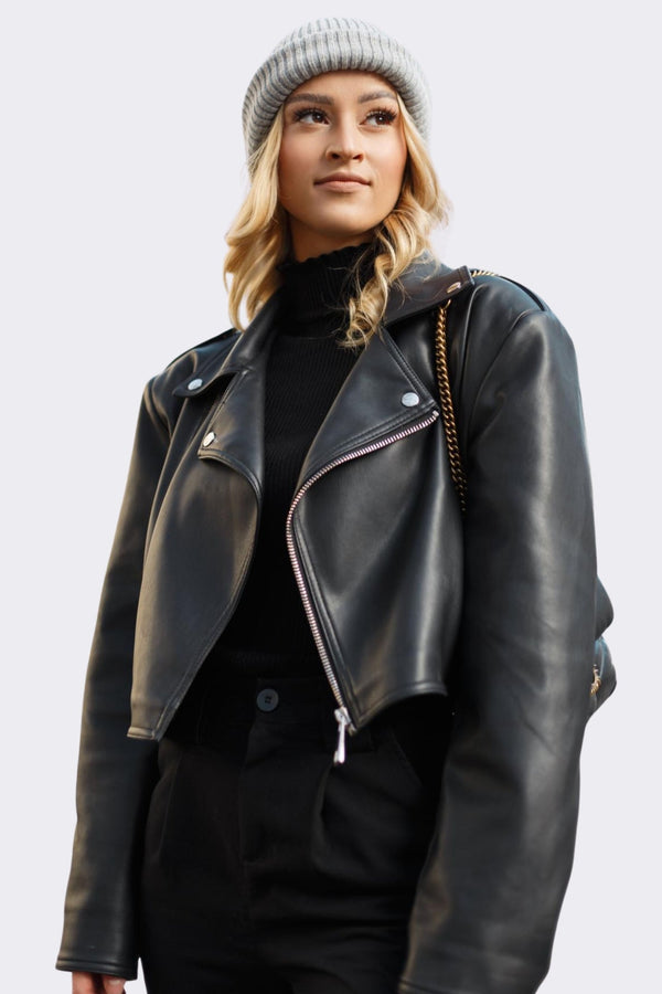 Oversized Black Faux Leather Jacket